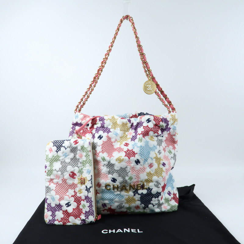 CHANEL 棉質Chanel 22 Small金扣鏈帶肩背袋-4