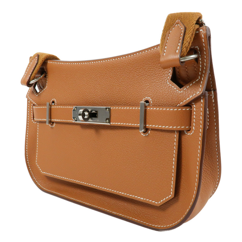 HERMES 【Hermes Fair】Evercolor皮革Mini Jypsiere銀扣肩背袋Gold-2