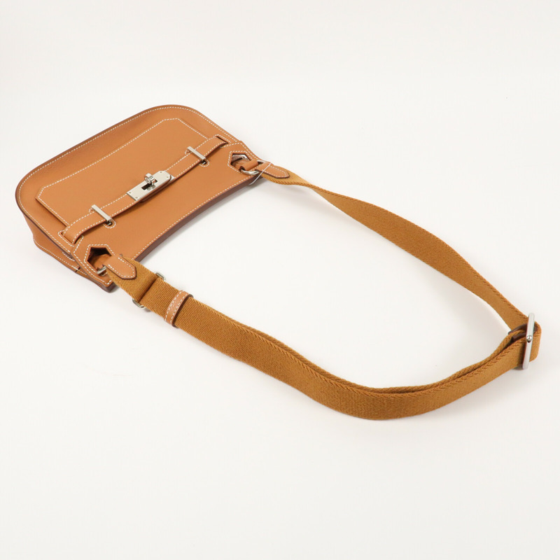 HERMES 【Hermes Fair】Evercolor皮革Mini Jypsiere銀扣肩背袋Gold-4
