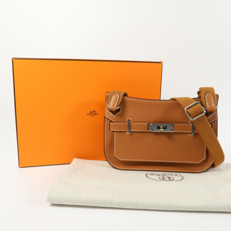 HERMES 【Hermes Fair】Evercolor皮革Mini Jypsiere銀扣肩背袋Gold-5