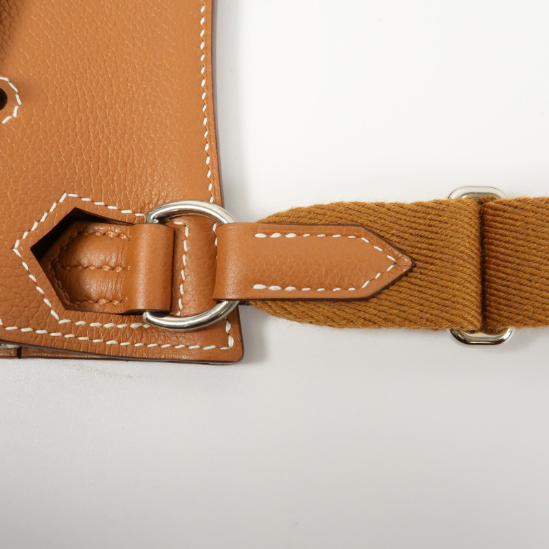 HERMES 【Hermes Fair】Evercolor皮革Mini Jypsiere銀扣肩背袋Gold-12