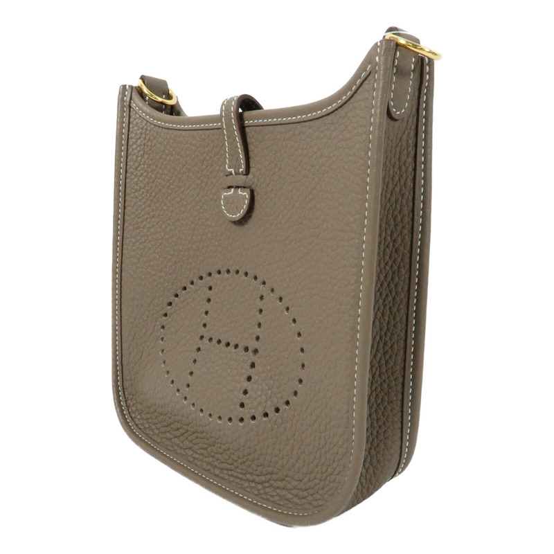HERMES 【Hermes Fair】Clemence皮革Evelyne TPM金扣肩背袋Etoupe-2