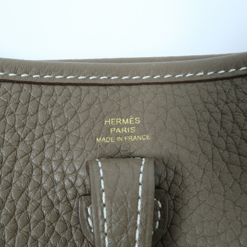 HERMES 【Hermes Fair】Clemence皮革Evelyne TPM金扣肩背袋Etoupe-9