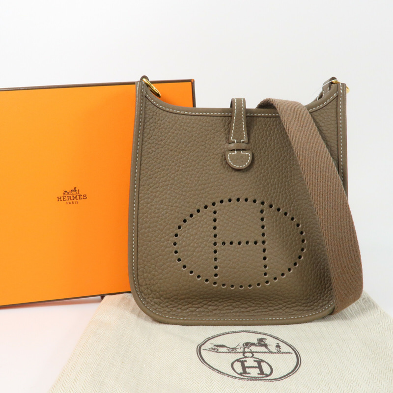 HERMES 【Hermes Fair】Clemence皮革Evelyne TPM金扣肩背袋Etoupe-13
