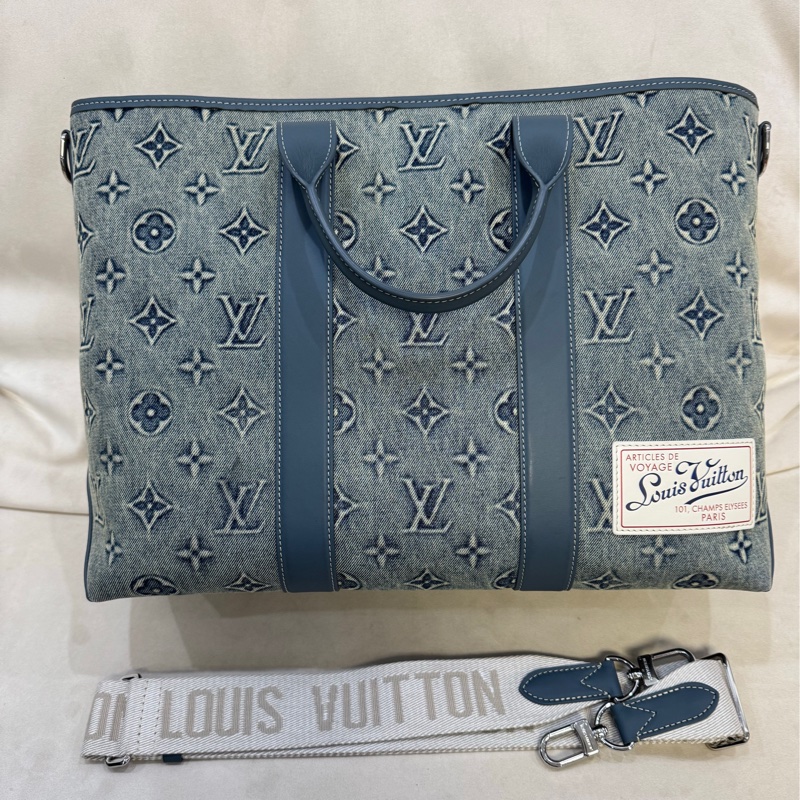 Lv 路易威登 Weekend Tote FW23系列 藍色水洗單寧托特牛仔手提單肩斜挎包-0