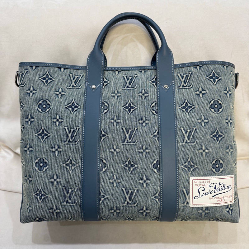 Lv 路易威登 Weekend Tote FW23系列 藍色水洗單寧托特牛仔手提單肩斜挎包-1