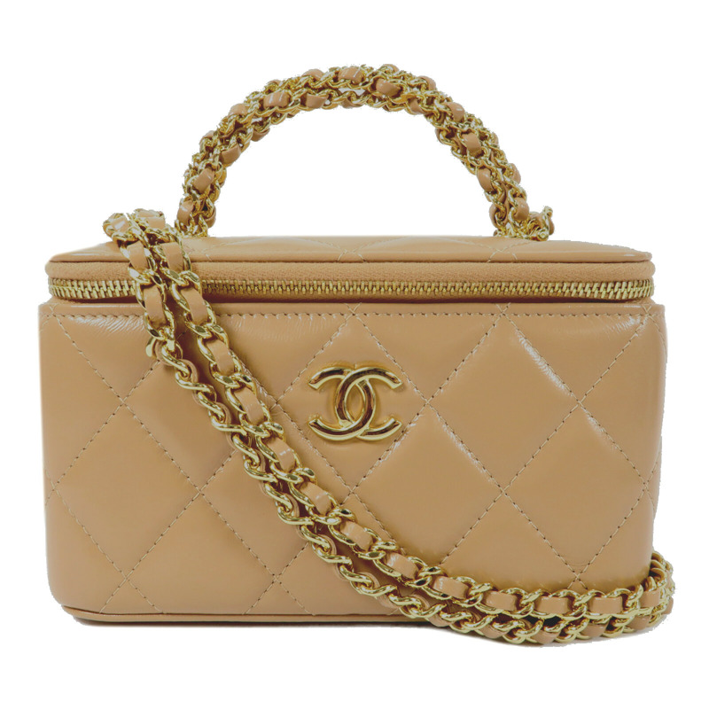 CHANEL 羊皮皮革Vanity Case金扣鏈帶手挽肩背兩用袋-0