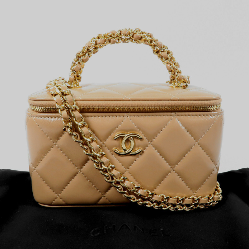 CHANEL 羊皮皮革Vanity Case金扣鏈帶手挽肩背兩用袋-14