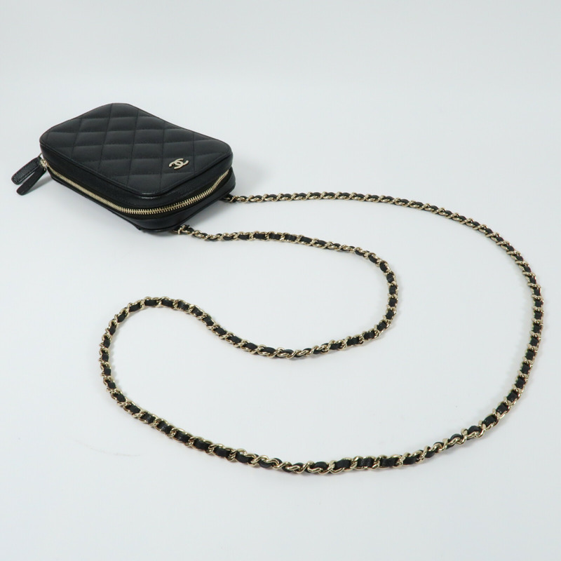 CHANEL 牛皮皮革Phone Bag金扣鏈帶肩背袋-8