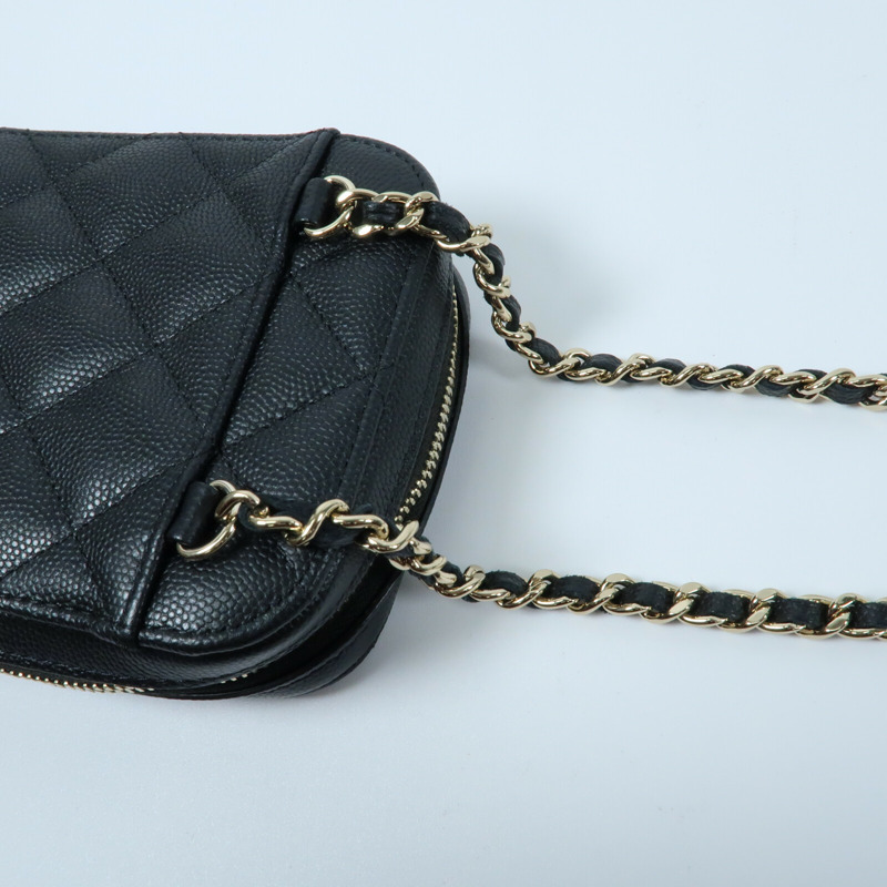 CHANEL 牛皮皮革Phone Bag金扣鏈帶肩背袋-9