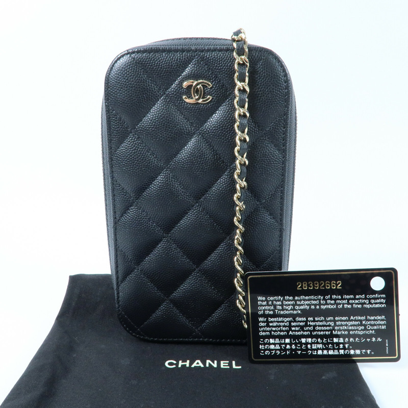 CHANEL 牛皮皮革Phone Bag金扣鏈帶肩背袋-14