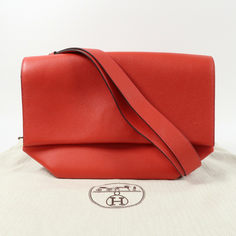 HERMES 【Hermes Fair】Novillo皮革Opli 28銀扣肩背袋Geranium/Rose Azalee-13