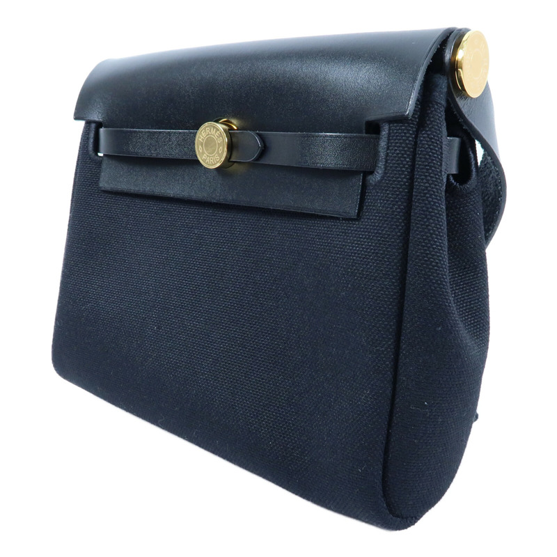 HERMES 【Hermes Fair】帆布Mini Herbag金扣肩背袋Noir-2