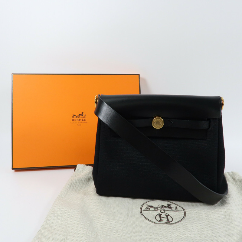 HERMES 【Hermes Fair】帆布Mini Herbag金扣肩背袋Noir-7