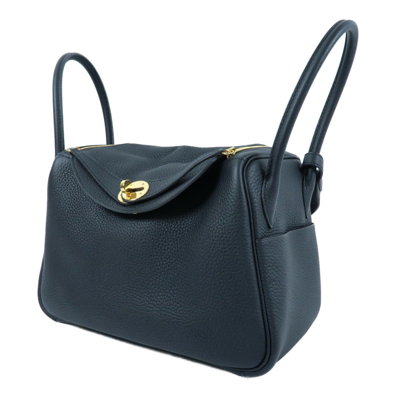 HERMES 【Hermes Fair】Clemence皮革Lindy 26金扣手挽肩背兩用袋Noir-2