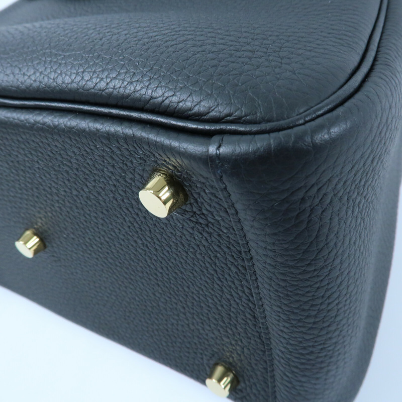 HERMES 【Hermes Fair】Clemence皮革Lindy 26金扣手挽肩背兩用袋Noir-7
