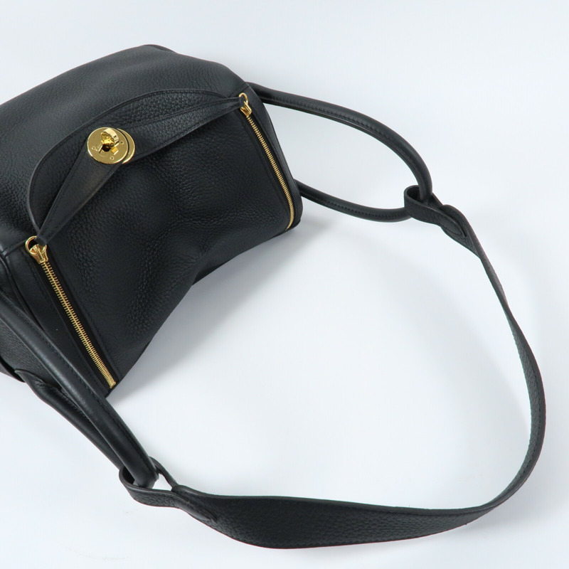 HERMES 【Hermes Fair】Clemence皮革Lindy 26金扣手挽肩背兩用袋Noir-8