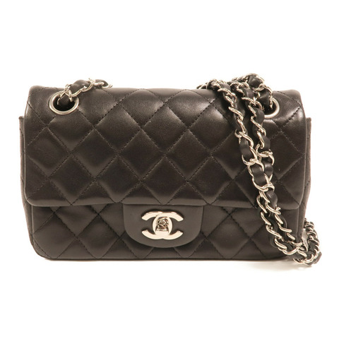 CHANEL 羊皮皮革Mini Classic 20銀扣鏈帶肩背袋