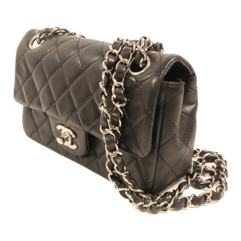 CHANEL 羊皮皮革Mini Classic 20銀扣鏈帶肩背袋-2