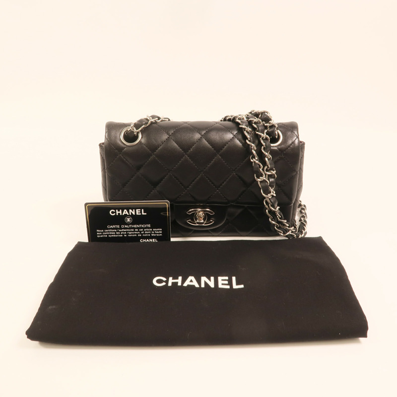 CHANEL 羊皮皮革Mini Classic 20銀扣鏈帶肩背袋-10