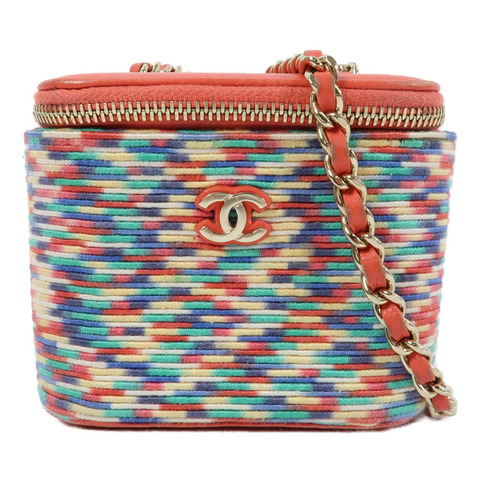 CHANEL Embroidered Thread Mini Vanity Case金扣鏈帶肩背袋