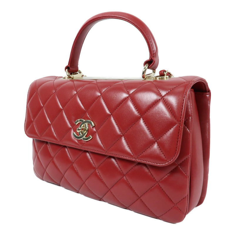 CHANEL 羊皮皮革Trendy CC金扣鏈帶手挽肩背兩用袋-2