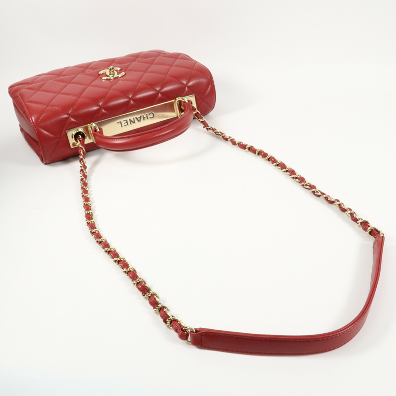 CHANEL 羊皮皮革Trendy CC金扣鏈帶手挽肩背兩用袋-8