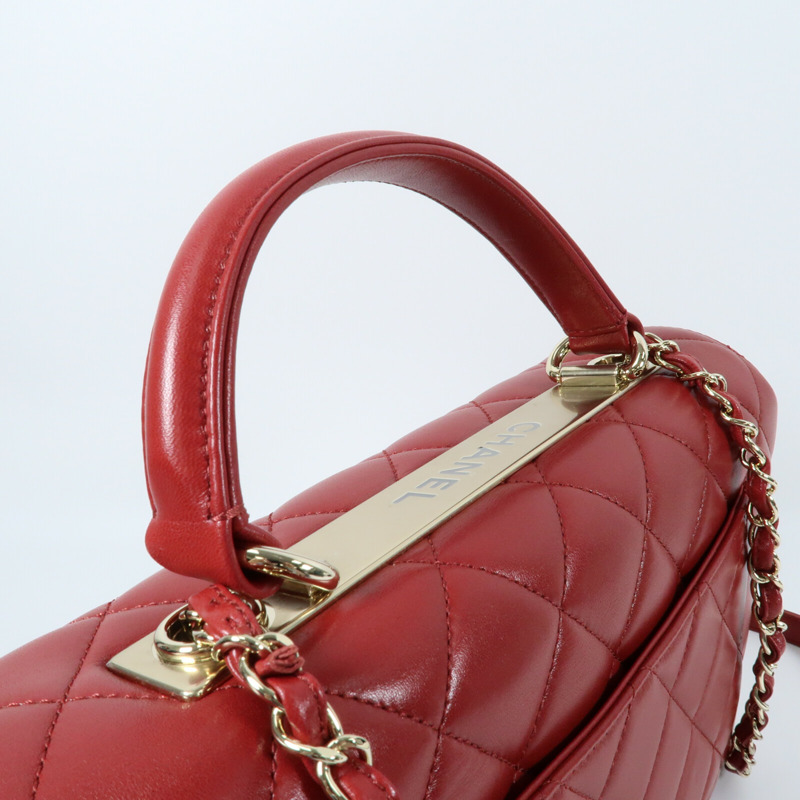 CHANEL 羊皮皮革Trendy CC金扣鏈帶手挽肩背兩用袋-12