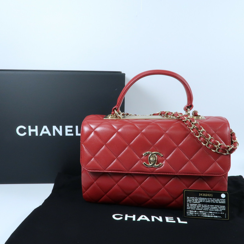 CHANEL 羊皮皮革Trendy CC金扣鏈帶手挽肩背兩用袋-18