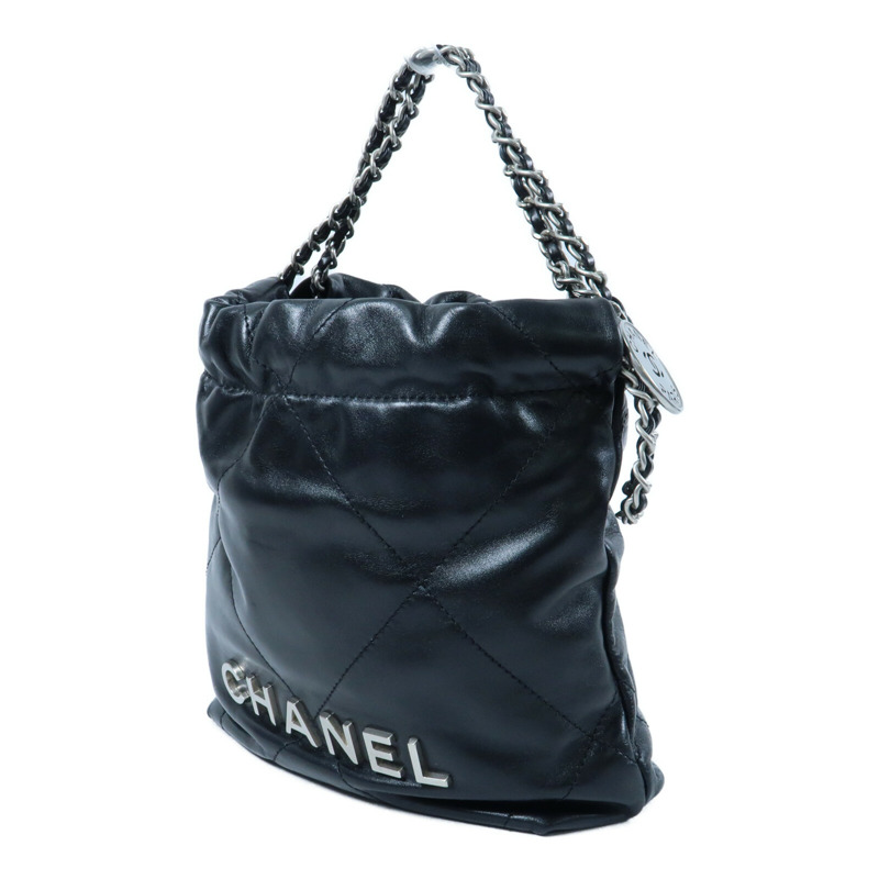 CHANEL 牛皮皮革Mini 22銀扣手挽肩背兩用袋-2