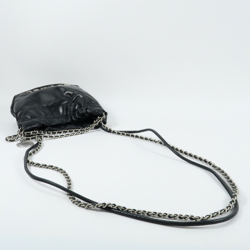 CHANEL 牛皮皮革Mini 22銀扣手挽肩背兩用袋-8