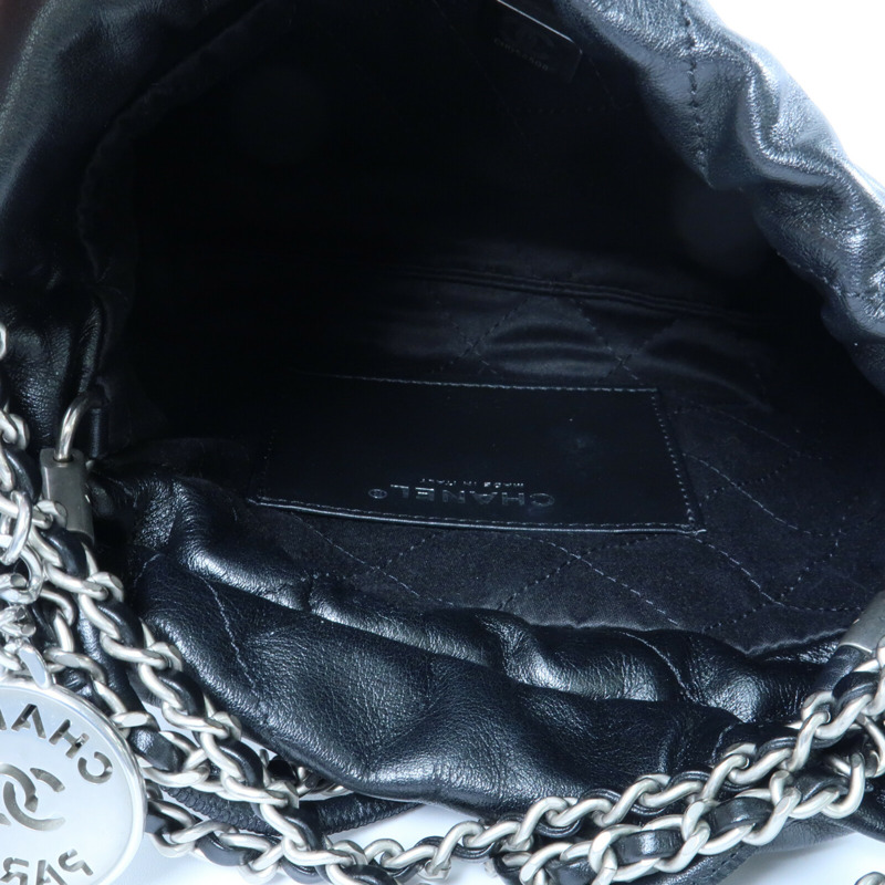 CHANEL 牛皮皮革Mini 22銀扣手挽肩背兩用袋-9