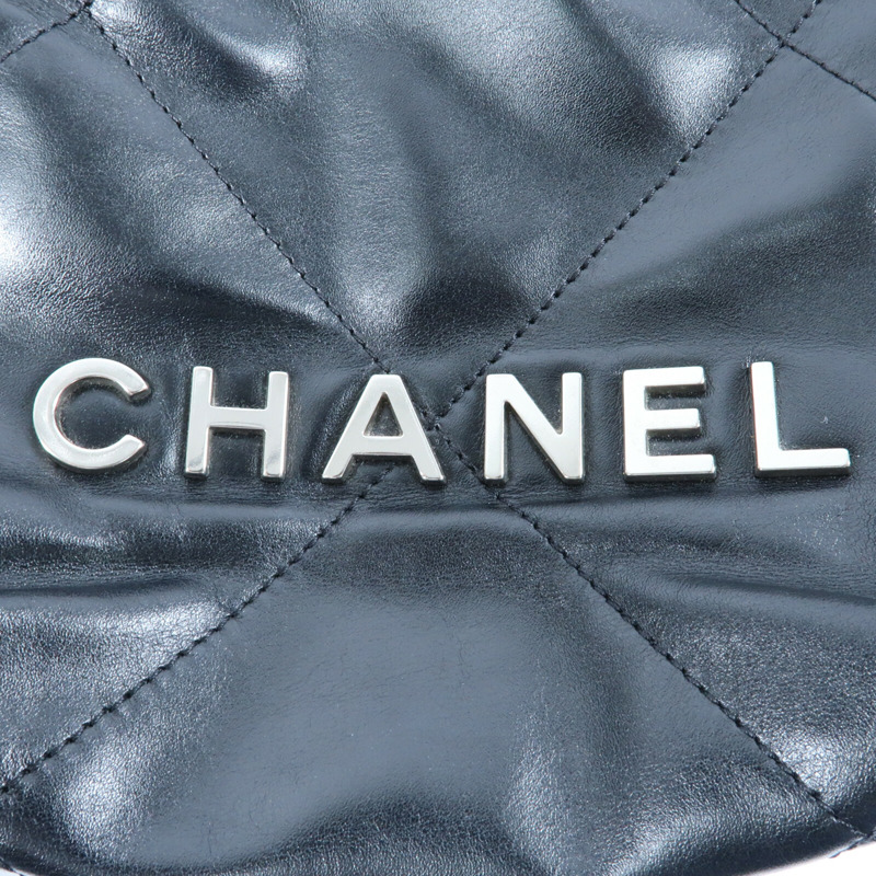 CHANEL 牛皮皮革Mini 22銀扣手挽肩背兩用袋-10