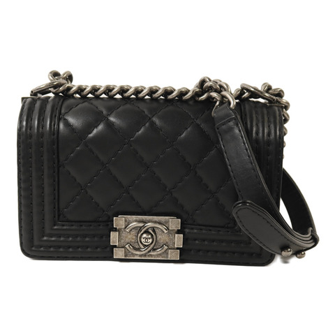 CHANEL 牛皮皮革Boy 20銀扣鏈帶肩背袋