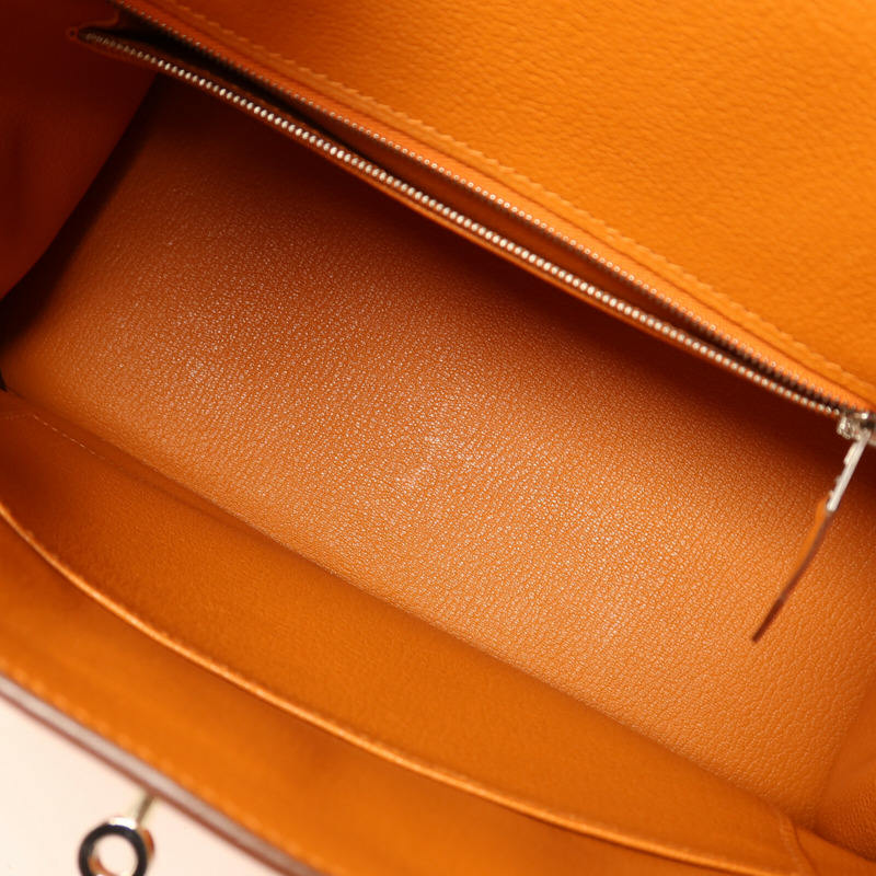 HERMES 【Hermes Fair】Togo皮革Birkin 30銀扣手挽袋Orange-4