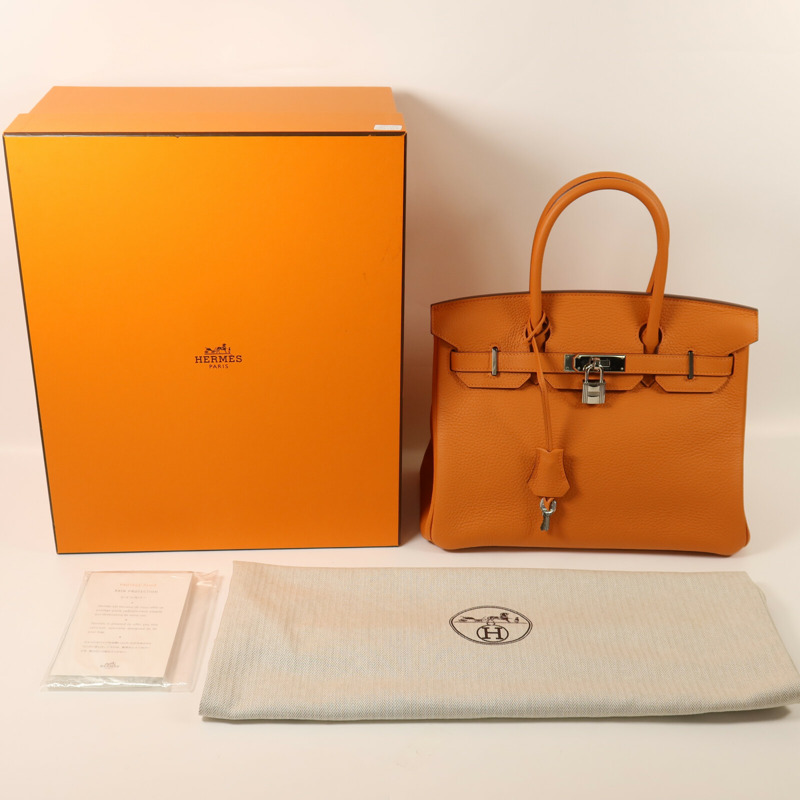 HERMES 【Hermes Fair】Togo皮革Birkin 30銀扣手挽袋Orange-8