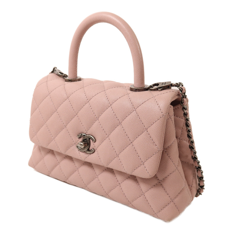CHANEL 牛皮皮革Coco Handle銀扣鏈帶手挽肩背兩用袋-2