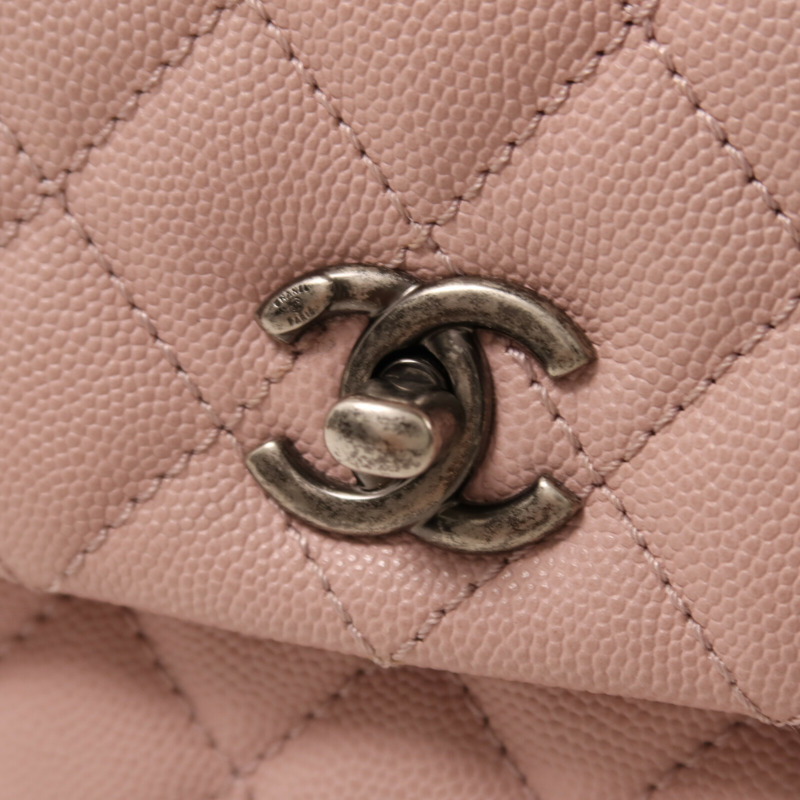 CHANEL 牛皮皮革Coco Handle銀扣鏈帶手挽肩背兩用袋-10