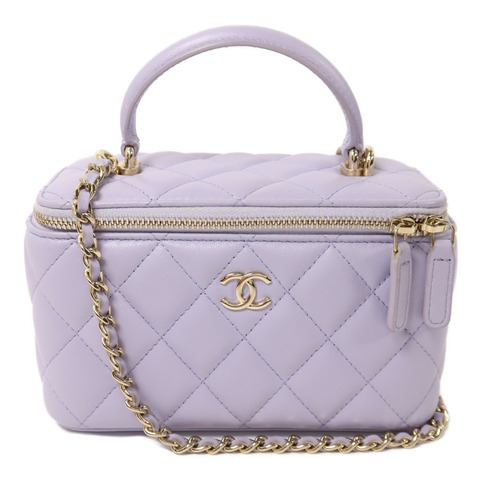 CHANEL 羊皮皮革Vanity Case金扣鏈帶手挽肩背兩用袋