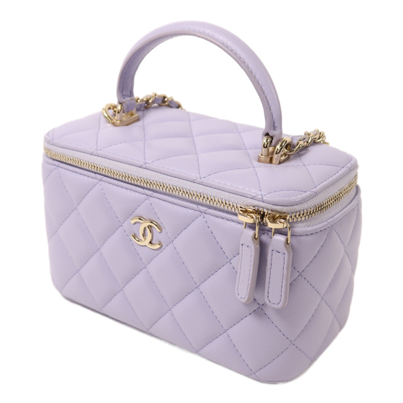 CHANEL 羊皮皮革Vanity Case金扣鏈帶手挽肩背兩用袋-2