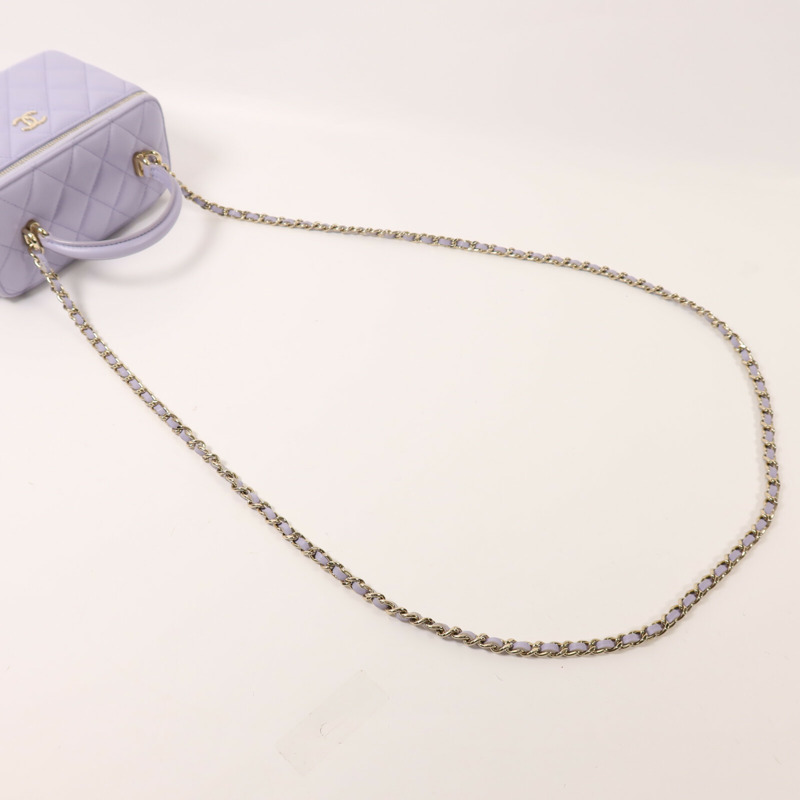 CHANEL 羊皮皮革Vanity Case金扣鏈帶手挽肩背兩用袋-7