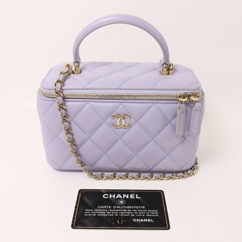 CHANEL 羊皮皮革Vanity Case金扣鏈帶手挽肩背兩用袋-9