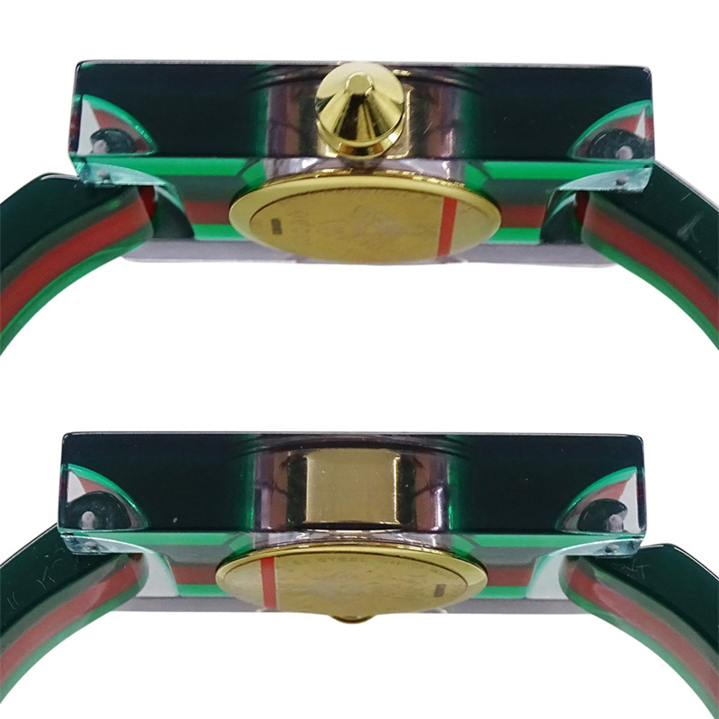 Gucci 女士手錶，復古網頁設計，鏤空，石英機芯，壓克力，手鐲，方形，鉚釘，YA143505。-2