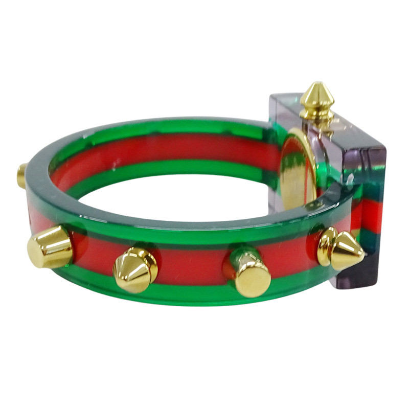 Gucci 女士手錶，復古網頁設計，鏤空，石英機芯，壓克力，手鐲，方形，鉚釘，YA143505。-7