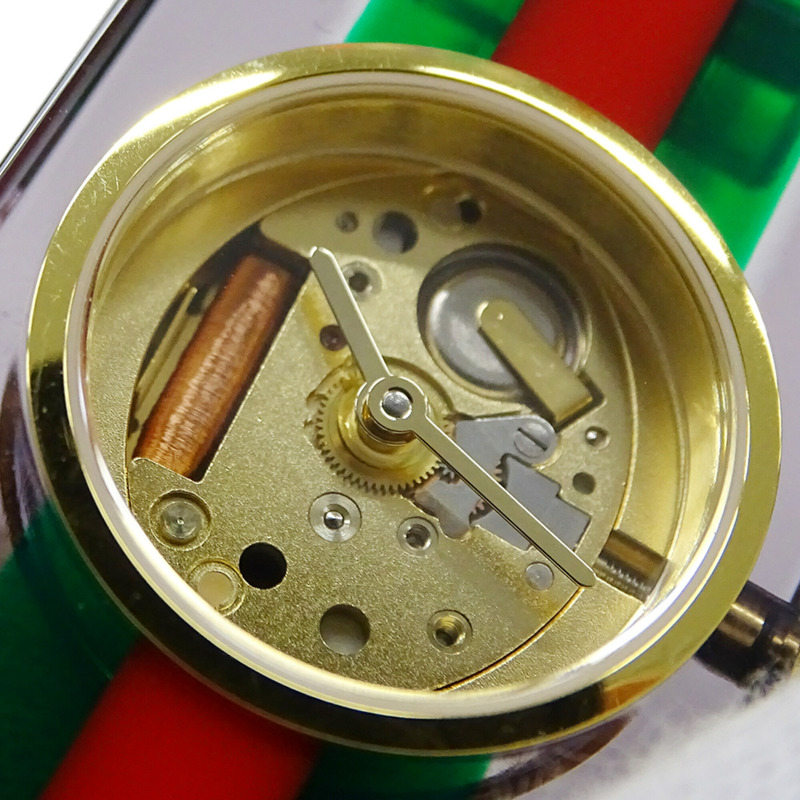 Gucci 女士手錶，復古網頁設計，鏤空，石英機芯，壓克力，手鐲，方形，鉚釘，YA143505。-13