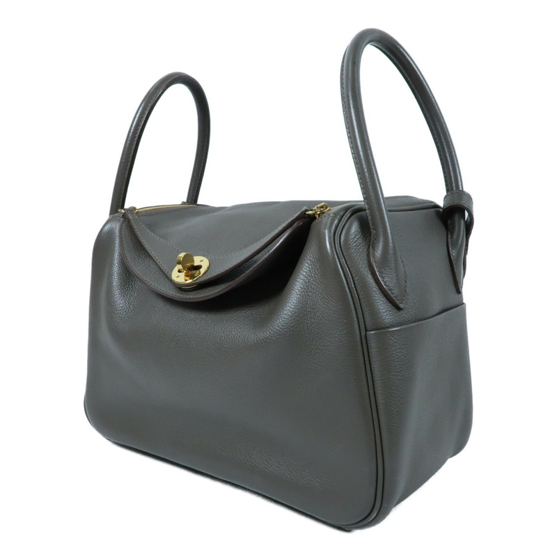 HERMES Evercolor皮革Lindy 26金扣手挽肩背兩用袋Etain-2