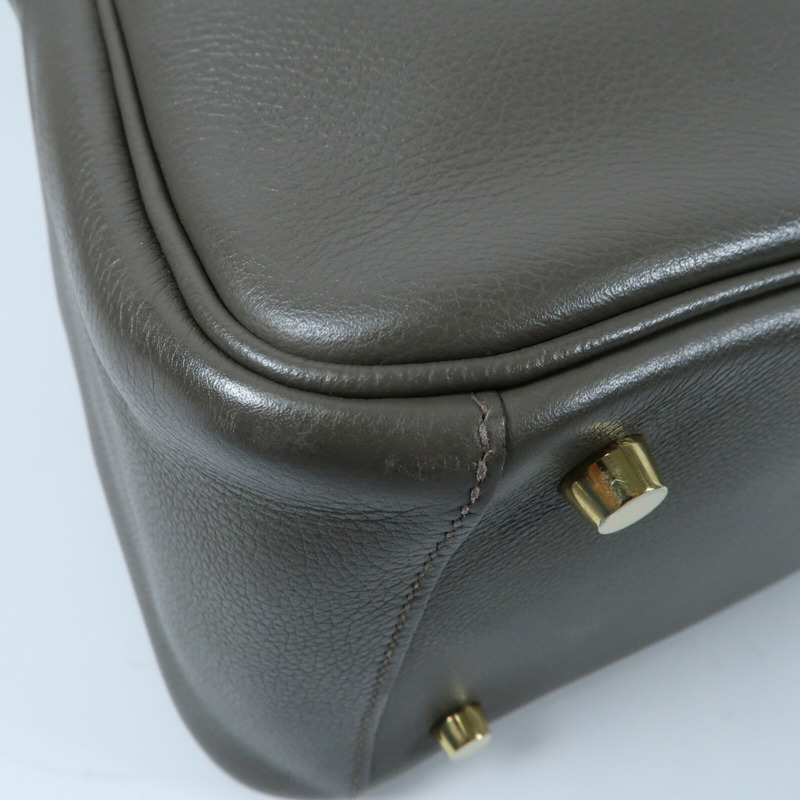 HERMES Evercolor皮革Lindy 26金扣手挽肩背兩用袋Etain-6