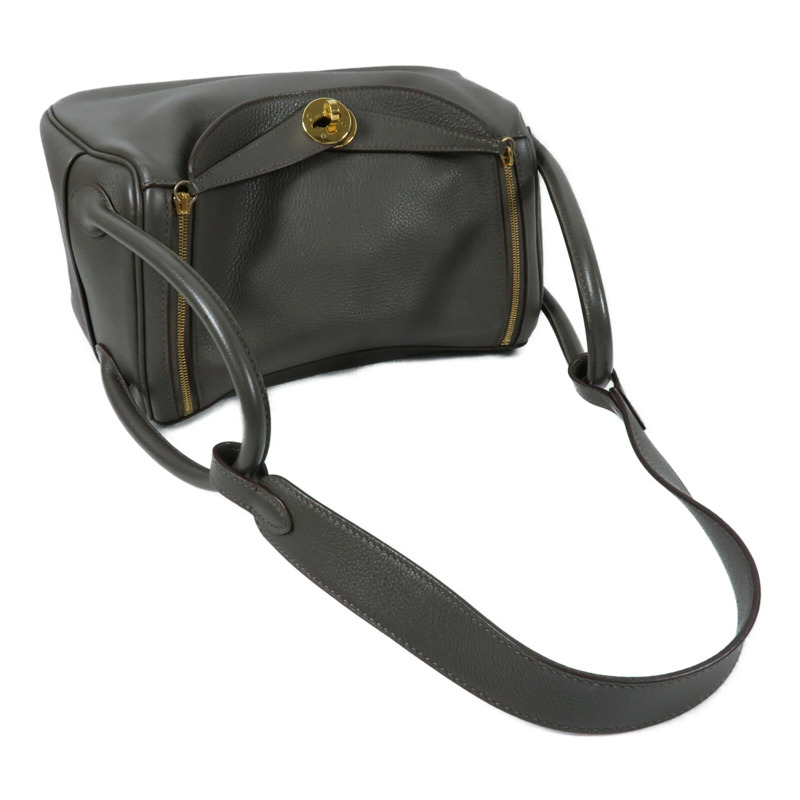 HERMES Evercolor皮革Lindy 26金扣手挽肩背兩用袋Etain-8