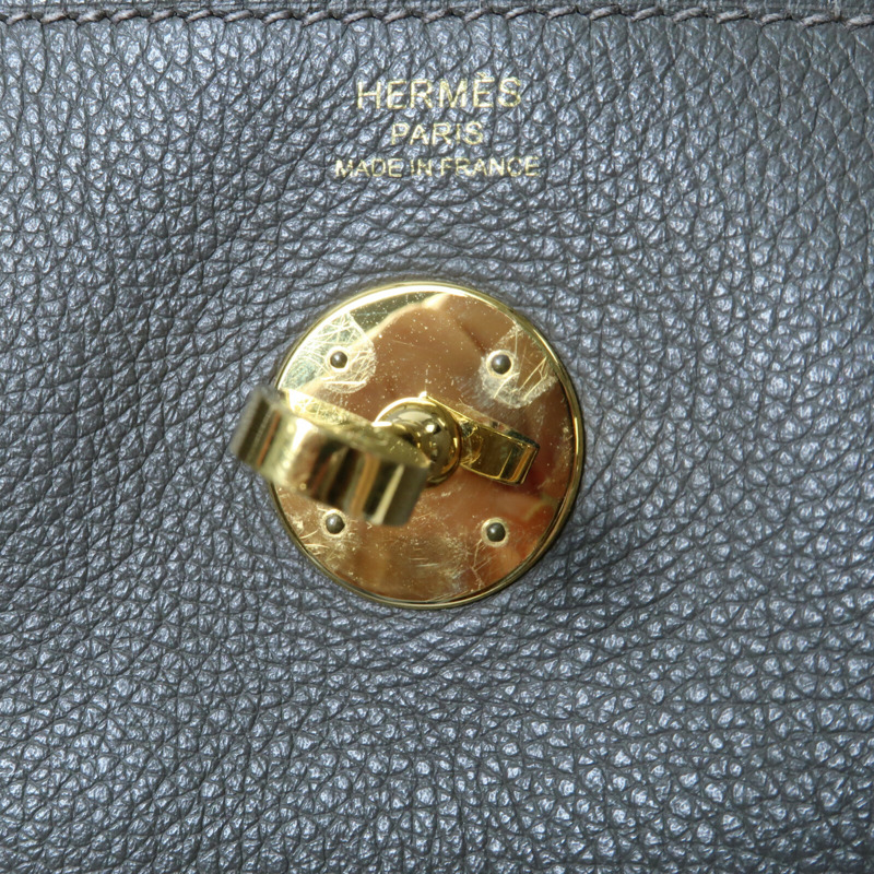 HERMES Evercolor皮革Lindy 26金扣手挽肩背兩用袋Etain-13