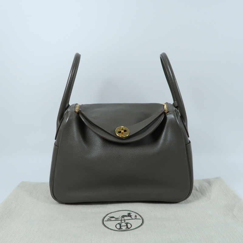 HERMES Evercolor皮革Lindy 26金扣手挽肩背兩用袋Etain-14